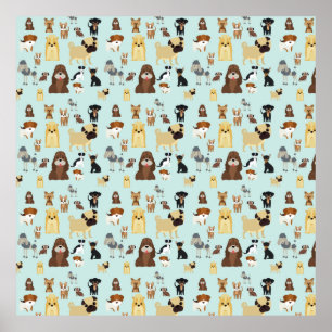 light blue background dogs pattern. poster