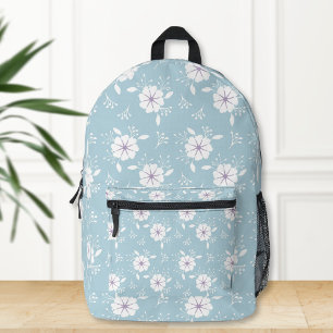 Light Blue Backpack with Classic Floral Print