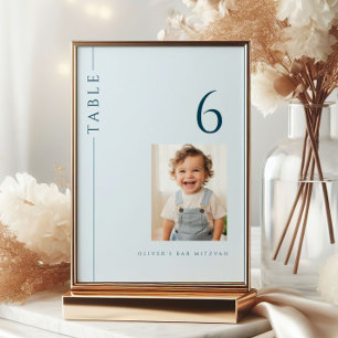 Light Blue Bar Mitzvah Table Number with Photo