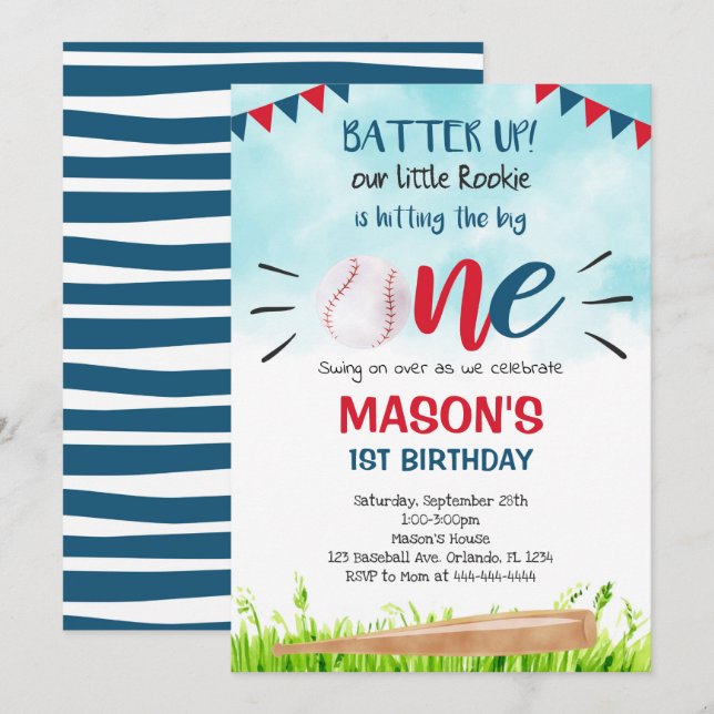 Light Blue Baseball Invitation (Front/Back)