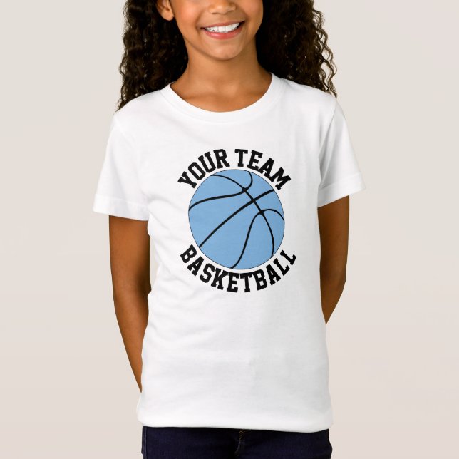 Light Blue Basketball Team Name, Player and Number T-Shirt (Front)