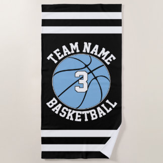 Light Blue Basketball Team Name & Player Number Beach Towel
