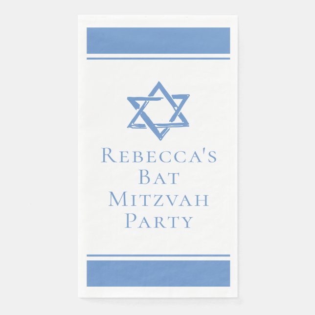 Light Blue Bat Mitzvah Party Star of David Napkin (Front)