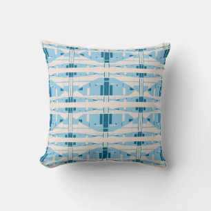 Light Blue Beige Mediterranean Large Mosaics Motif Cushion