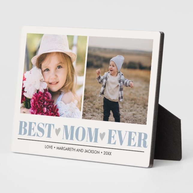 Light Blue BEST MOM EVER collage 2 Photo   Plaque (Side)