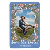 Light Blue Bird Floral Photo Wedding Save Date 