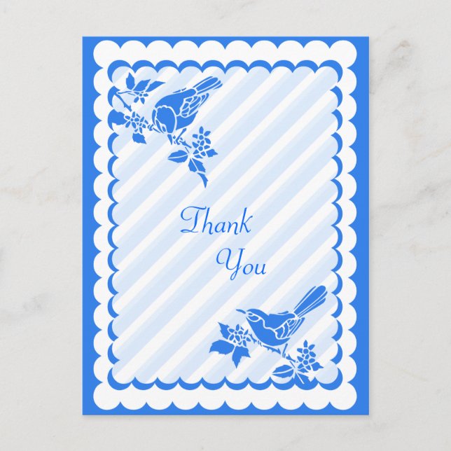 Light Blue Birds With Diagonal Stripes Thank You Postcard (Front)