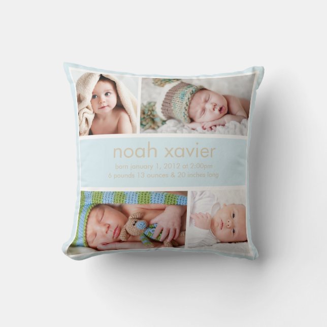 Light Blue Birth Announcement Cushion (Front)