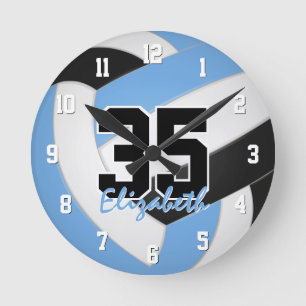 light blue black boy girl personalised volleyball round clock