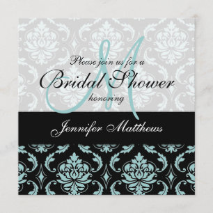 Light Blue Black Damask Bridal Shower Invitation