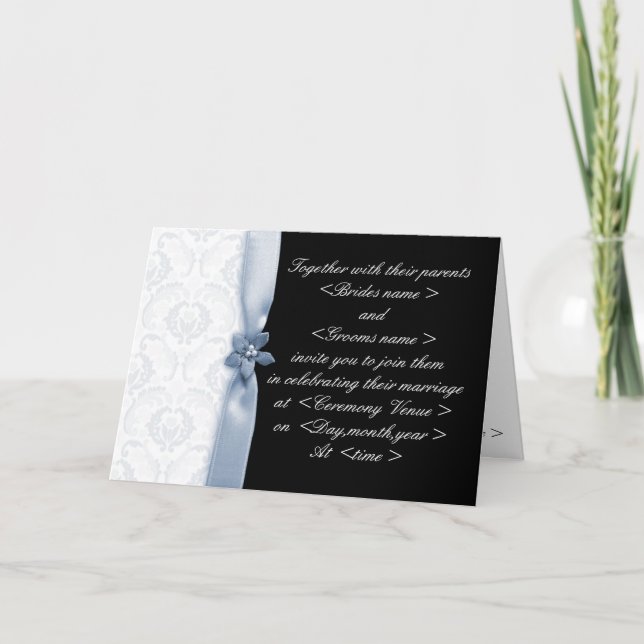 Light Blue & Black Damask Wedding Invitation (Front)