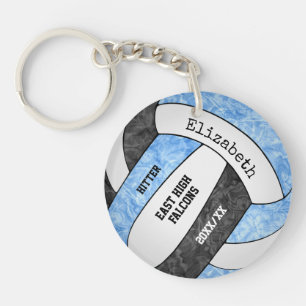 Light blue black girly sports custom volleyball key ring