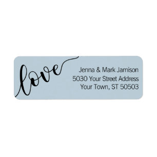 Light Blue Black Love Script Return Address