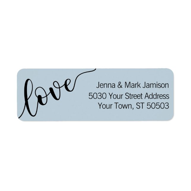 Light Blue Black Love Script Return Address (Front)