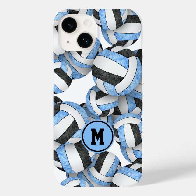 Light blue black monogrammed girls volleyball Case-Mate iPhone case (Back)