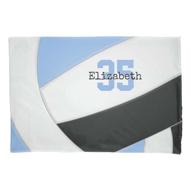 light blue black personalised volleyball pillowcase (Front)