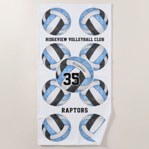 light blue black team colours name volleyballs  beach towel