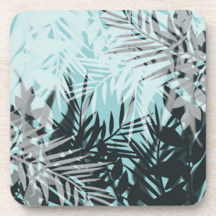 Light blue black tropical pattern coaster