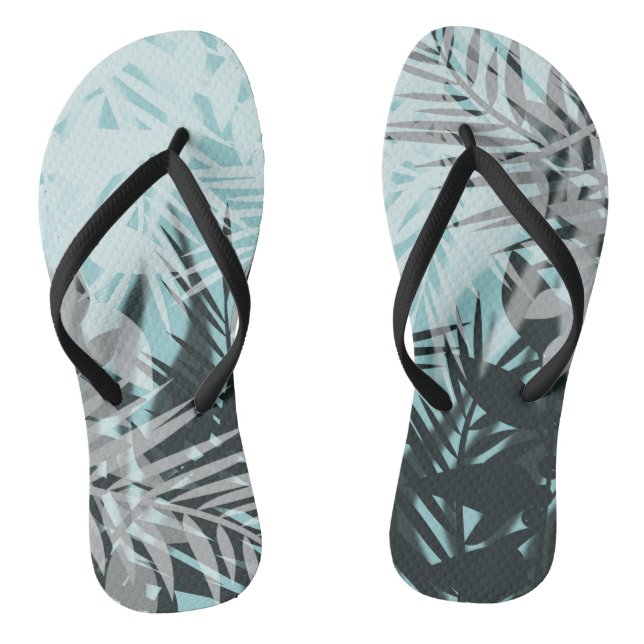Light blue black tropical pattern jandals (Footbed)