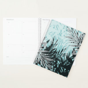 Light blue black tropical pattern planner