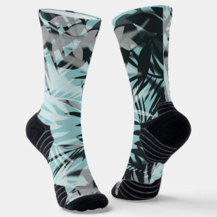 Light blue black tropical pattern socks