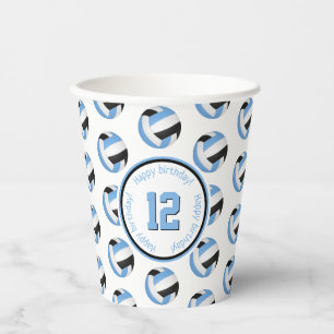 light blue black volleyballs birthday party paper cups
