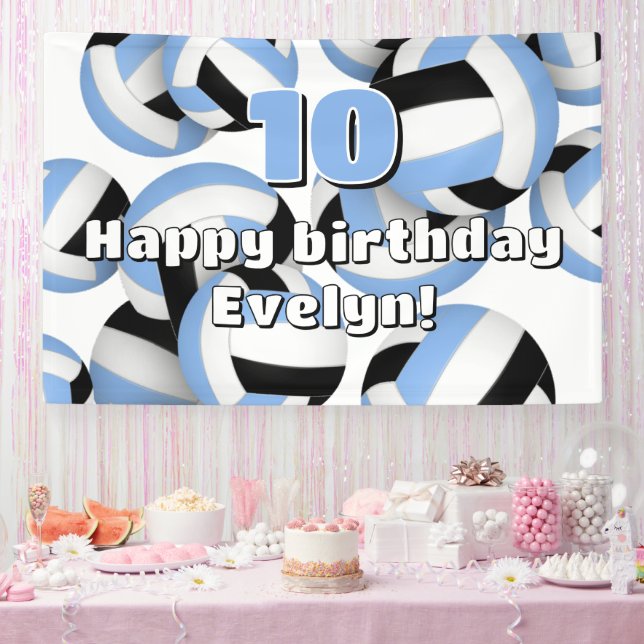 light blue black volleyballs kids birthday party banner (Party)