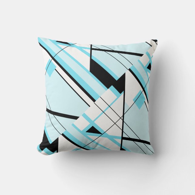 Light Blue Black White Diagonal Geometric Design Cushion (Front)