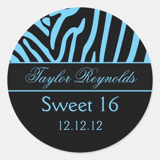 Light Blue Black Zebra Sweet 16 Sticker (Front)
