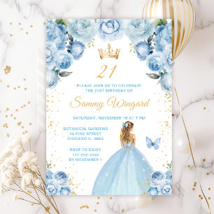 Light Blue Blonde Hair Princess Birthday Party Invitation