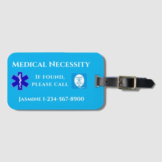 Light Blue Blue White Text CPAP Luggage Tag (Front Horizontal)