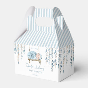 Light blue boho baby boy shower candy favor boxes