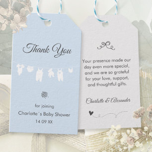 Light Blue Boho Elegant Thank You Baby Boy Shower Gift Tags