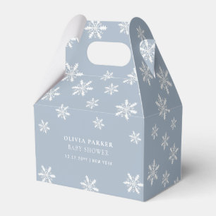 Light Blue Boho Winter Snowflake Baby Shower Favour Box