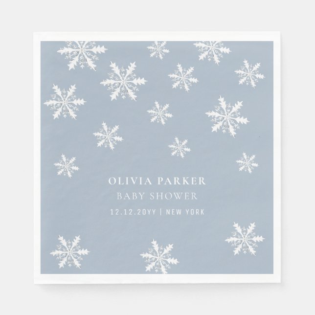 Light Blue Boho Winter Snowflake Baby Shower  Napkin (Front)