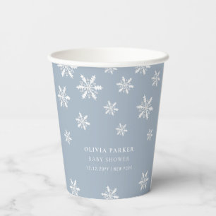 Light Blue Boho Winter Snowflake Baby Shower Paper Cups