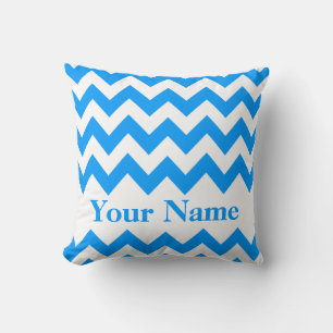 Light Blue Bold Chevron with monogram Cushion