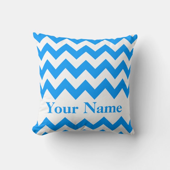 Light Blue Bold Chevron with monogram Cushion (Front)