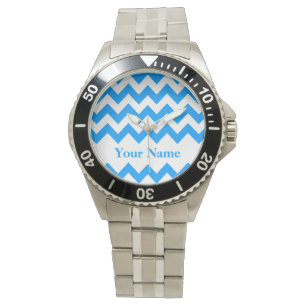 Light Blue Bold Chevron with monogram Watch