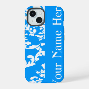 Light Blue Bold Damask w/ name @ Emporiomoffa iPhone 15 Case