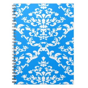 Light Blue Bold Mod Damask Spiral Notebook