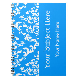 Light Blue Bold Mod Damask w/ custom text Spiral Notebook