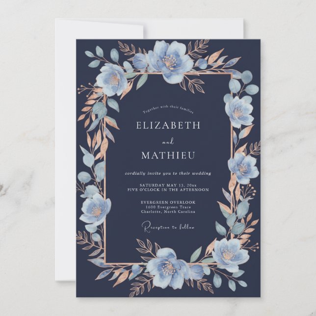 Light Blue Botanical Romance Wedding Invitation (Front)