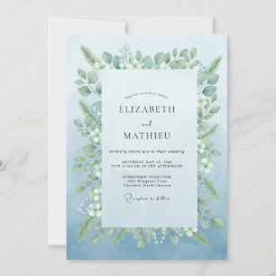 Light Blue Botanical Romantic Wedding Invitation
