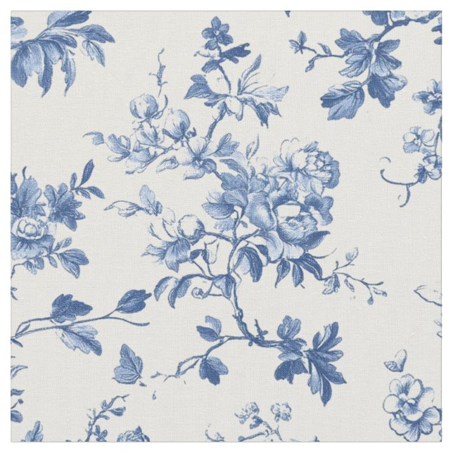 Light Blue Botanical Toile Pattern Fabric (Close Up)