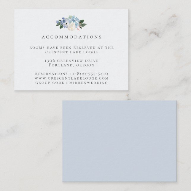 Light Blue Botanical Wedding Accommodations Enclosure Card (Front/Back)