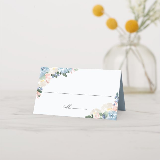 Light Blue Botanical Wedding Place Card (Front)