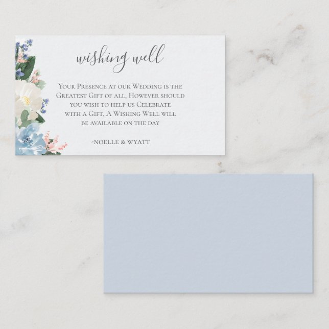 Light Blue Botanical Wedding Wishing Well Enclosure Card (Front/Back)