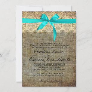 Light Blue Bow and Lace Wedding Invitation