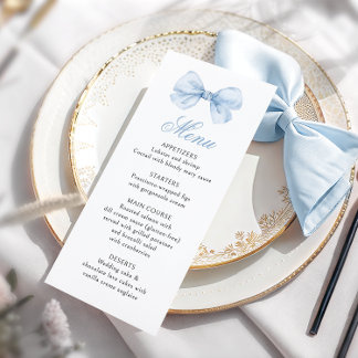 Light Blue Bow Coquette Baby Boy Shower Menu